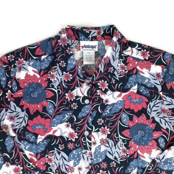 National Pink White Blue Floral Print Button Front Long Sleeve Blouse Women 22W - Picture 4 of 12